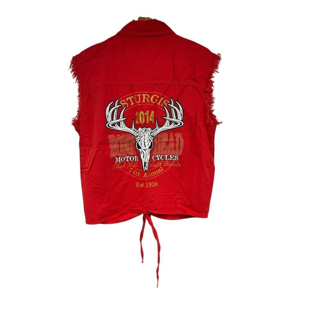 Sturgis 2014 Red Button Up Tie Front‎ Sleeveless Shirt Graphic Biker Womens 2XL